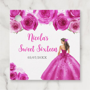 Etiquetas Para Recuerdos Princesa floral con vestido de rosa caliente dulce