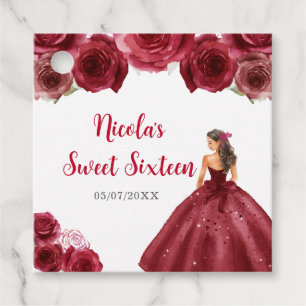 Etiquetas Para Recuerdos Princesa floral con vestido rojo dulce dieciséis