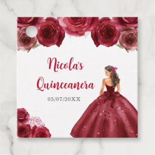Etiquetas Para Recuerdos Princesa floral con vestimenta roja Quinceanera