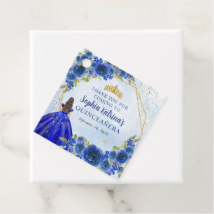 Etiquetas Para Recuerdos Princesa Floral de Oro Azul Marina Tiara Gracias