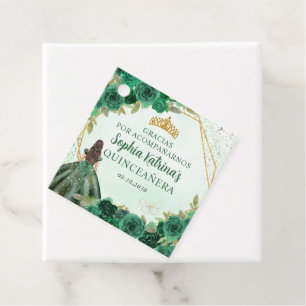 Etiquetas Para Recuerdos Princesa Floral de oro verde esmeralda Tiara Graci