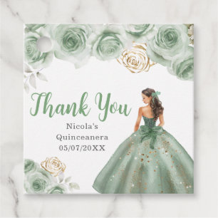 Etiquetas Para Recuerdos Princesa floral en un vestido verde salvia Quincea