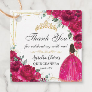 Etiquetas Para Recuerdos Princesa floral rosa de Fuchsia Oro de Oro Quincea