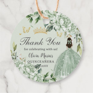 Etiquetas Para Recuerdos Princesa Floral Verde Sage Quinceañera