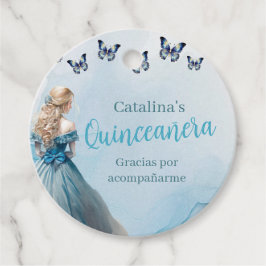 Etiquetas Para Recuerdos Princesa Quinceañera de la mariposa de oro azul