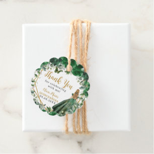Etiquetas Para Recuerdos Princess Quinceañera floral verde esmeralda