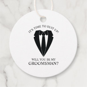 Etiquetas Para Recuerdos Propuesta de Demanda de Boda negro y tie Groomsman