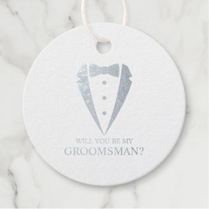 Etiquetas Para Recuerdos Propuesta de Groomsman personalizada de Silver Tux
