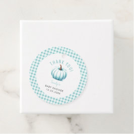 Etiquetas Para Recuerdos Pumpkin Blue Gingham Plaid Boy Baby Shower