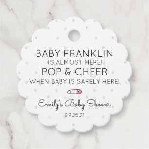 Etiquetas Para Recuerdos Punto de Polka gris y Chica rosado Baby Shower Cha
