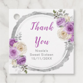 Etiquetas Para Recuerdos Purple and Silver Elegant Flowers Sweet Sixteen