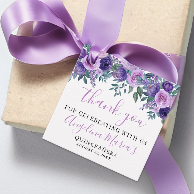 Etiquetas Para Recuerdos Purple Quinceanera Gracias (Purple Quinceanera Thank You Favor Tags)