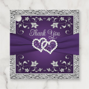 Etiquetas Para Recuerdos Púrpura, Gris Love Hearts Wedding Favor Tag