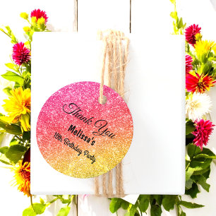 Etiquetas Para Recuerdos Purpurina Amarillo Rosado Cumpleaños Gracias A Fav