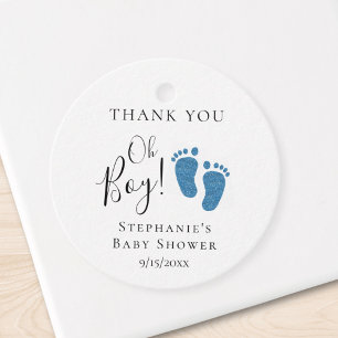 Etiquetas Para Recuerdos Purpurina Azul pies Baby Shower Gracias