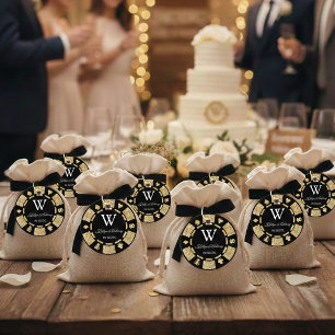 Etiquetas Para Recuerdos Purpurina de oro Poker Chip Casino Wedding Party