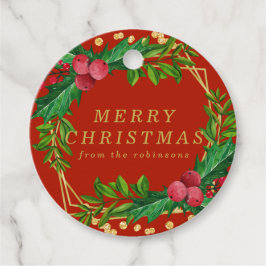 Etiquetas Para Recuerdos Purpurina del Holly de Navidad de la Familia Roja 