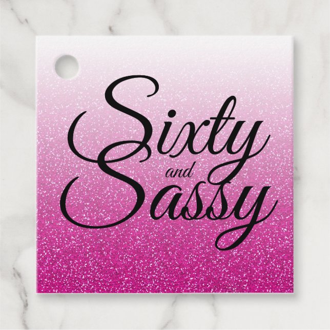Etiquetas Para Recuerdos Purpurina rosa caliente Ombre 60 y cumpleaños 60 S (Anverso)