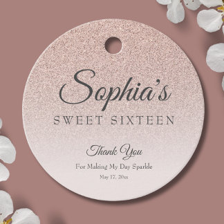 Etiquetas Para Recuerdos purpurina rosa elegante moda dulce 16 rosa