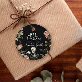 Etiquetas Para Recuerdos QEPD 40 Fiesta de cumpleaños Skeleton Floral rosa