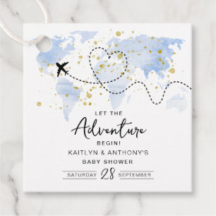 Etiquetas Para Recuerdos "¡Que comience la aventura!" Baby Shower de mapa d