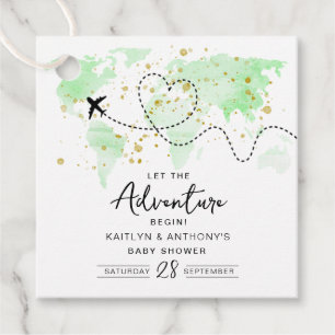 Etiquetas Para Recuerdos "¡Que comience la aventura!" Baby Shower de mapa d