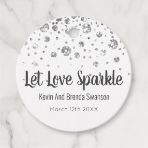 Etiquetas Para Recuerdos Que el amor esparce Boda de Confetti blanco y plat