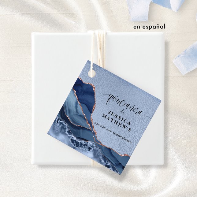 Etiquetas Para Recuerdos Quinceañera Azul con Agate y Papel Aluminio Azul (Subido por el creador)