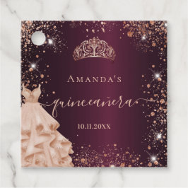 Etiquetas Para Recuerdos Quinceanera burgundy rosa oro tiara gracias