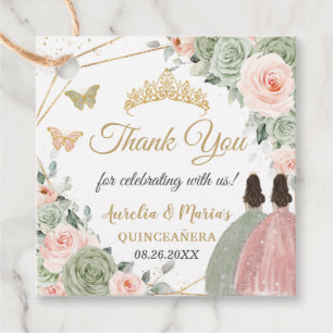 Etiquetas Para Recuerdos Quinceañera, Chicas gemelos florales de Sage Green