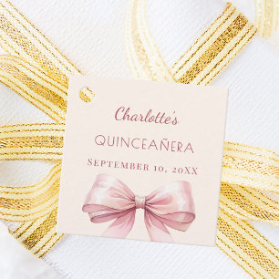 Etiquetas Para Recuerdos Quinceañera lazo rosa marfil DIY