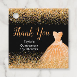 Etiquetas Para Recuerdos Quinceanera Naranja Vestido Faux Purpurina