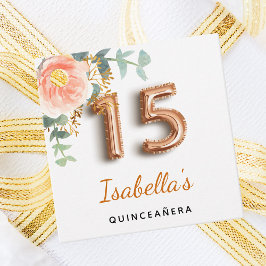 Etiquetas Para Recuerdos Quinceanera rosa floral oro eucalipto