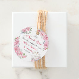 Etiquetas Para Recuerdos Quinceanera Rubor Crown de plata rosada floral