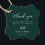 Etiquetas Para Recuerdos Rama Botánica Natural Esmeralda Boda Gracias<br><div class="desc">Elegante etiqueta de rama botánica de acuarela,  etiquetas de agradecimiento de boda. "gracias" en caligrafía blanca chic con líneas para su mensaje,  nombres y fecha del evento. Los fondos presentan un color esmeralda verde sólido.</div>