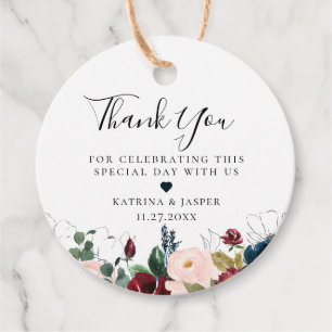 Etiquetas Para Recuerdos Rama Floral de Boda Burgundy Blush Navy