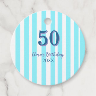 Etiquetas Para Recuerdos rayas azul cielo cumpleaños 50 nombre fecha simple