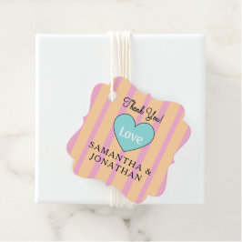 Etiquetas Para Recuerdos Rayas Beige Rosa Corazón Azul Boda Agradecimiento