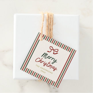 Etiquetas Para Recuerdos Rayas y Lazo de Navidad Rojo y Verde