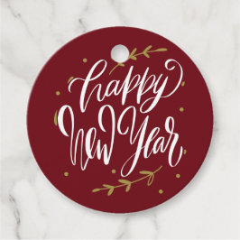 Etiquetas Para Recuerdos Red and Gold Happy New Year Calligraphy Wreath