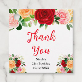 Etiquetas Para Recuerdos Red and Orange Roses Birthday Thank You
