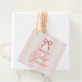 Etiquetas Para Recuerdos Red Bow & Pink Stripes Baby Shower