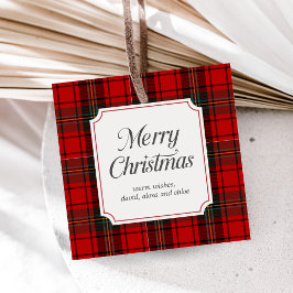 Etiquetas Para Recuerdos Red Plaid Merry Christmas Square