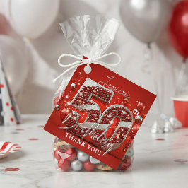 Etiquetas Para Recuerdos Red Silver Glitter Balloons Glam 50th Birthday