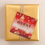 Etiquetas Para Recuerdos Red Winter Wonderland Merry Christmas<br><div class="desc">Personalized Christmas favor tag design featuring snowflakes,  gold rings and blurred lights on a shiny red background. The text is fully customizable. To change it use the Personalize option. For more changes,  such as changes to the font,  font color or text layout,  use the Edit design tool option.</div>