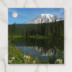 Etiquetas Para Recuerdos Reflejo del lago del Monte Rainier con flores silv