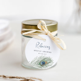 Etiquetas Para Recuerdos Regadera de boda de pluma de pavo real en acuarela