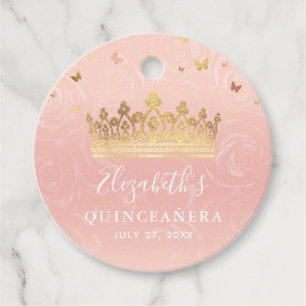 Etiquetas Para Recuerdos Regalo de agradecimiento Corona Rosa y Dorado Rosa