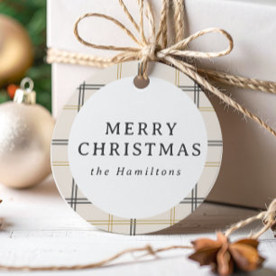 Etiquetas Para Recuerdos Regalo de Navidad con Cuadro Escocés y Doble Raya