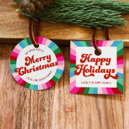 Etiquetas Para Recuerdos Regalo navideño de Navidades arcoiris rosados retr